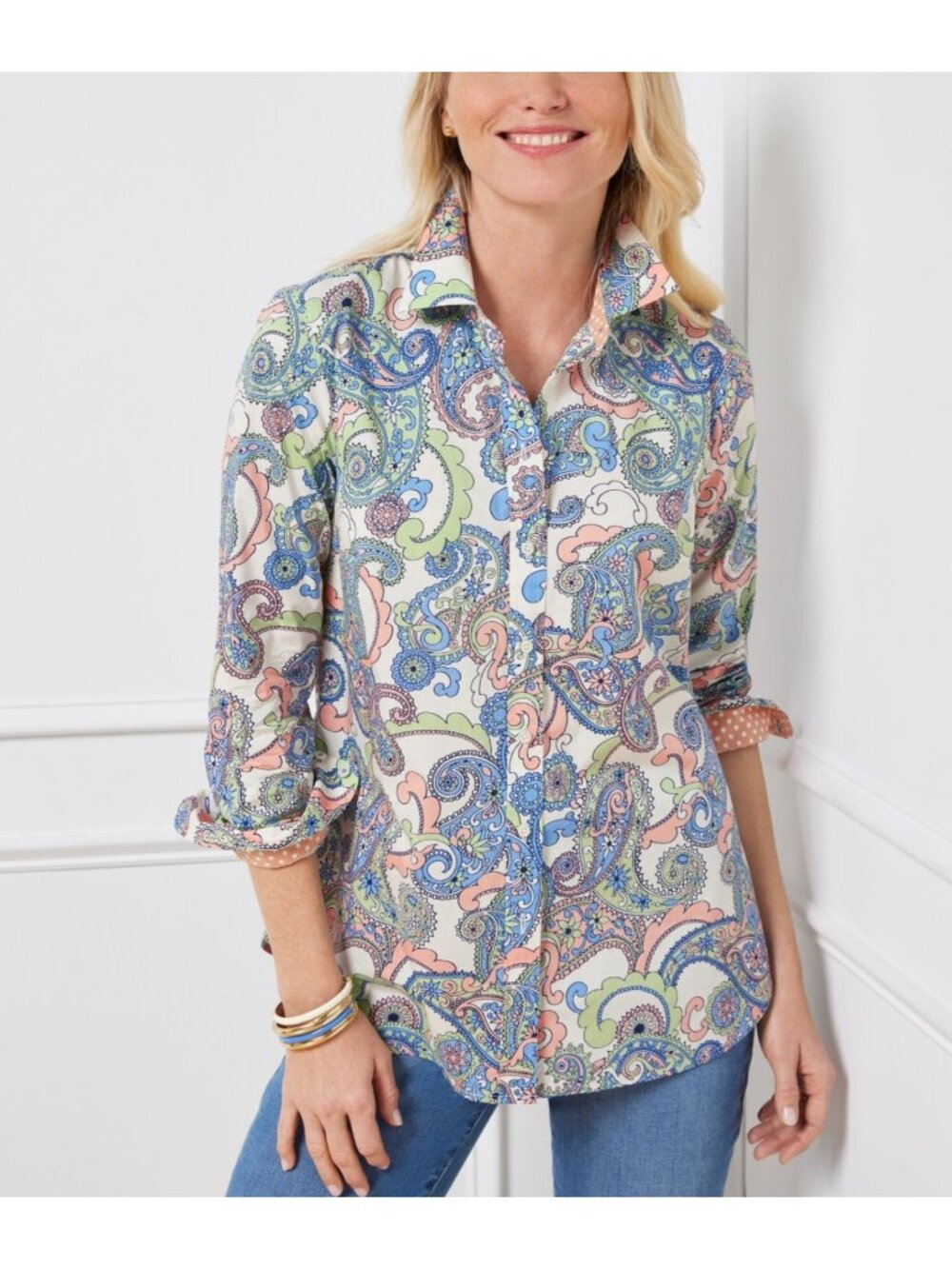 Talbots Petites Splendid Paisley Cotton Button Front Shirt NWT